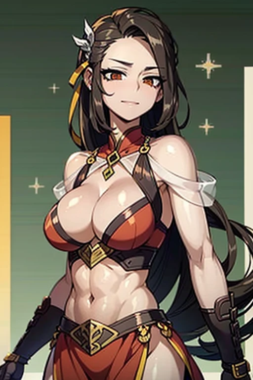 Best quality, action pose, masterpiece, Beautiful y cool tall, slim, fit woman, wearing fancy red sequin paress, athletic body, busty, iate and highly detailed, cleavage, lonbusty beautiful womany chain, jewelry, closed smile, Sakura background, exposed midriff, muscular body, toned abs