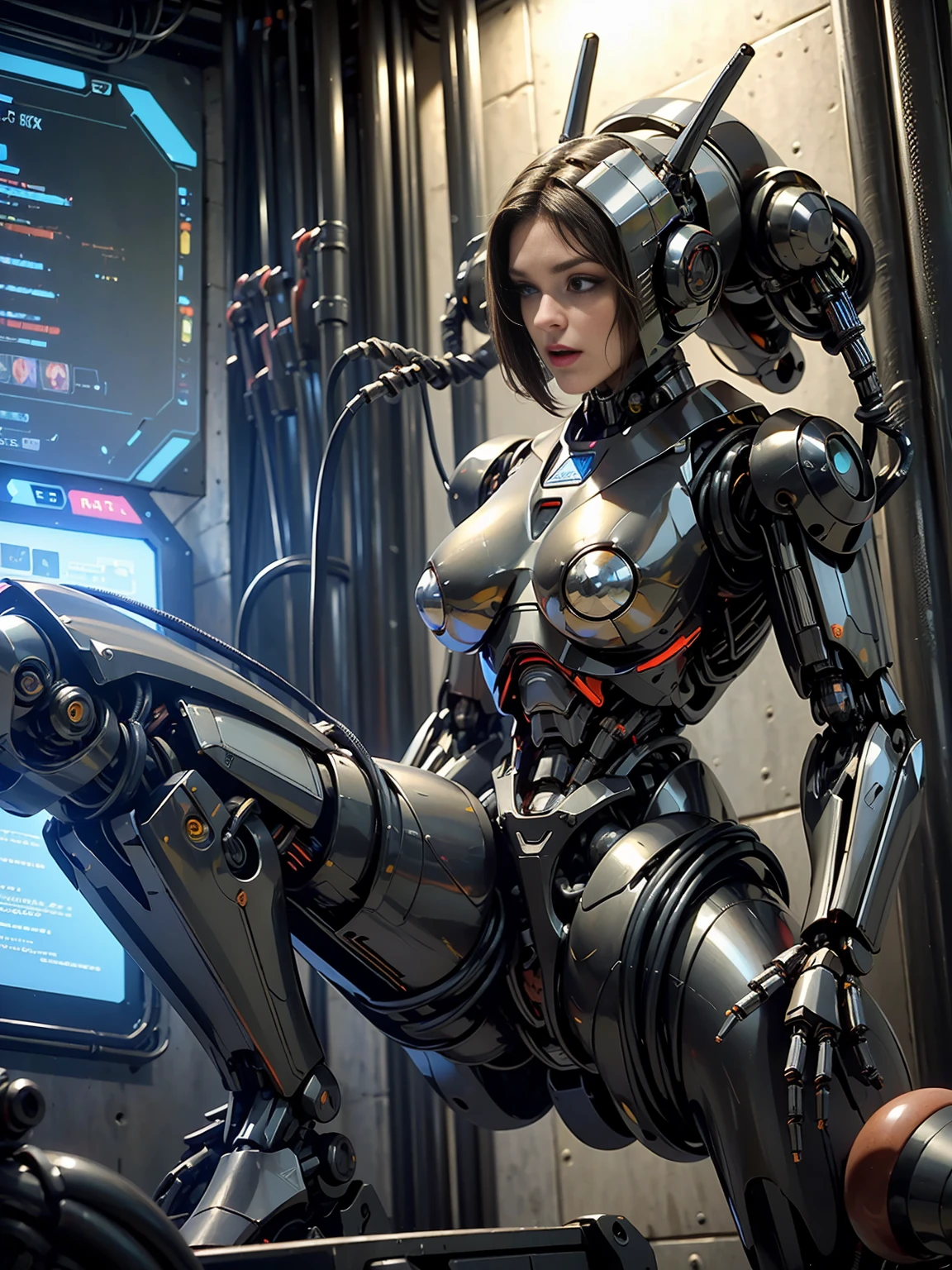 (beautiful female sex droid:1.5), (robotic mechanical physique:1.5), (1 super muscular cyborg demoness:1.5), (covered in cables and mechanical muscles:1.5), (android muscular anatomy:1.5), (perfect fingers:1.25),(8k, RAW photo, photorealistic:1.25), sci fi atmosphere, futuristic technopia, alien landscape,