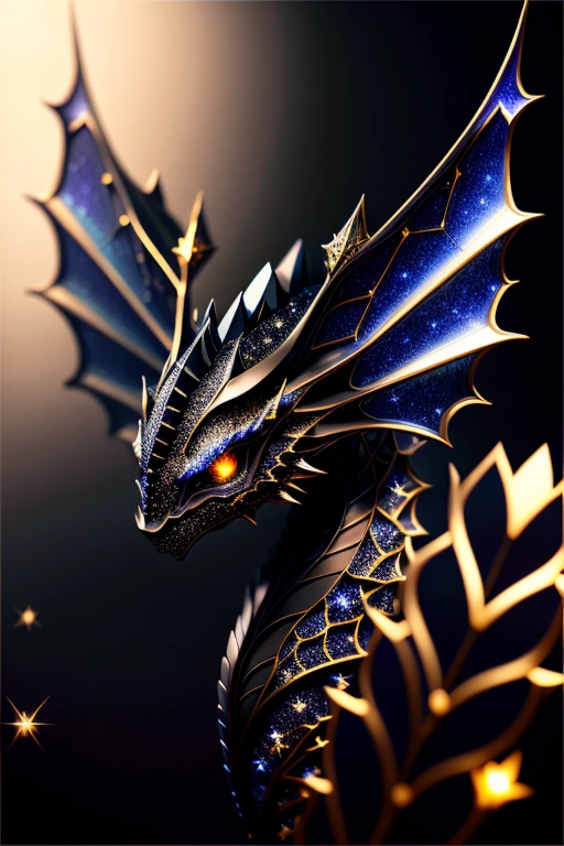 anthracite dragon, transparent black eyes, filigree, star-diamond dust, radiance, glistering, Background: professional photoshoot, Fantasy, Beautiful wings, Professional photo, Beautiful, Aesthetically pleasing, Realistic, vivid lighting, light and shadow correction, deep-shadows, Epic, Fantastic, Fabulous, hyper realisitc, surrealism, Drawing Details, black outline, Color, illustartion, stardust, sparks, Mystical landscape, Dark Botanical, Dark Fantasy, ..3d