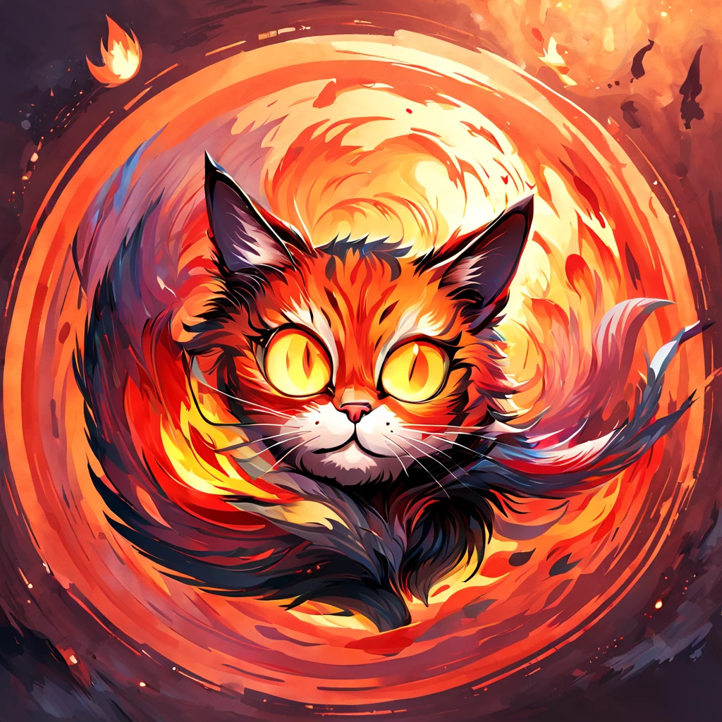 a cat with a circular design on its face, with a circular background, vector art by Shen Zhou, shutterstock, digital art, digital art highly detailed, high definition background, cat of fire flying, digital painting highly detailed, high quality hd digital art, digital art. highly detailed, hd vector art, digital art highly-detailed