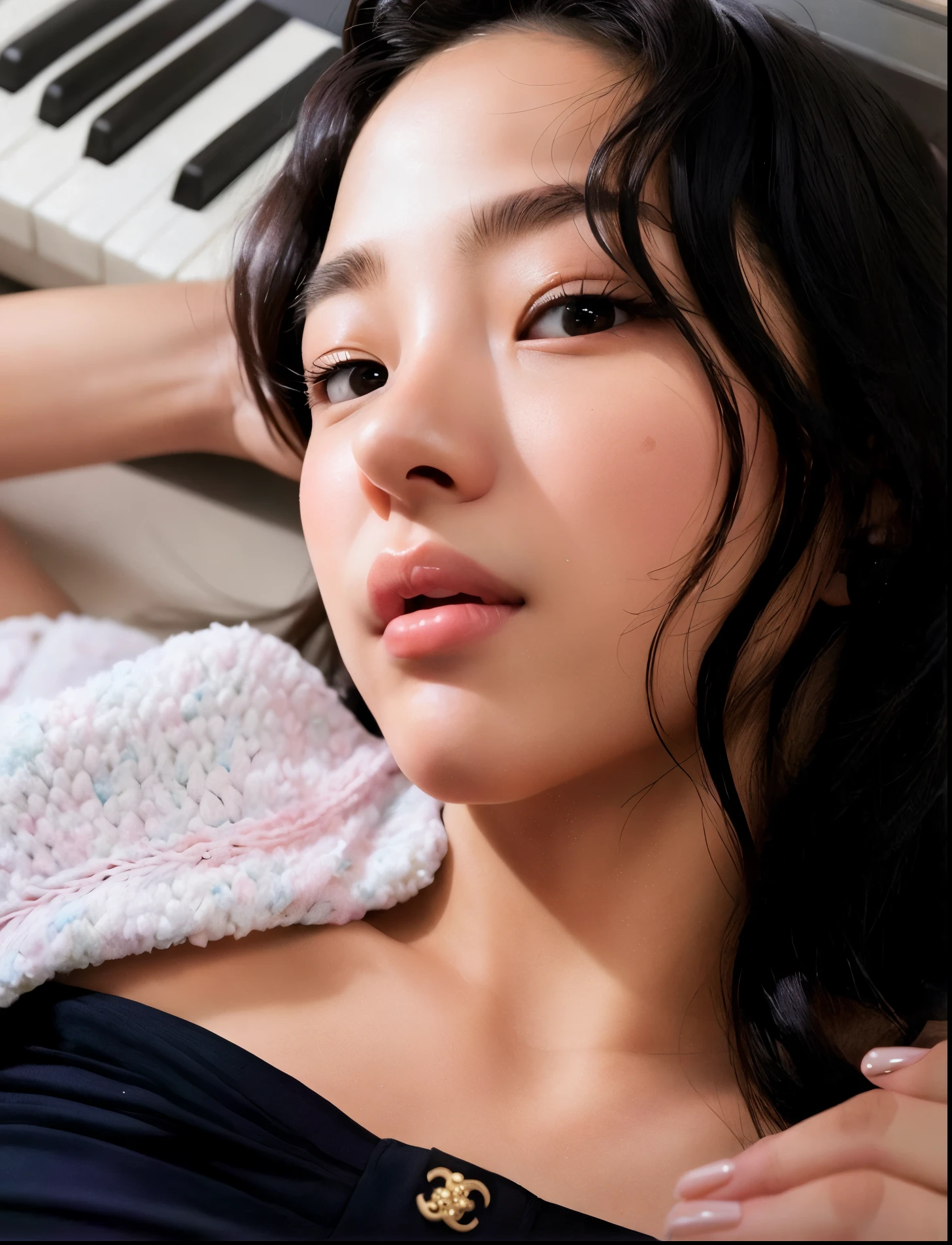 There is a woman who is lying down with a piano, Bae Suzy, Mulher sul-coreana bonita, Seseon Yoon, Kiko Mizuhara, Heonhwa Choe, Jinyoung Canela, Gongbi, TaeJune Kim, linda mulher coreana jovem, maquiagem sul-coreana popular, mulher coreana jovem bonita, Shin min jeong, Lee Ji - Eun, Lee Ji-eun