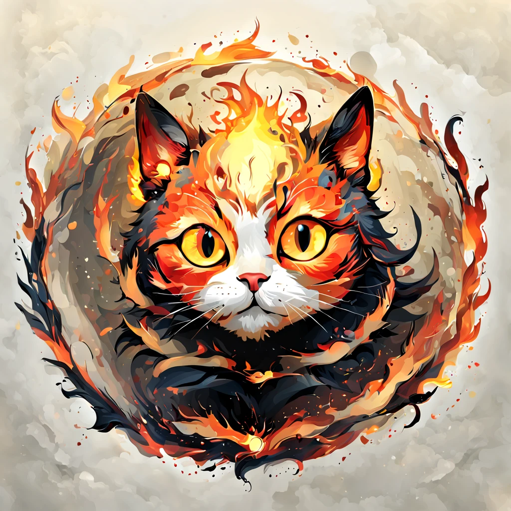 a cat with a circular design on its face, with a circular background, vector art by Shen Zhou, shutterstock, digital art, digital art highly detailed, high definition background, cat of fire flying, digital painting highly detailed, high quality hd digital art, digital art. highly detailed, hd vector art, digital art highly-detailed