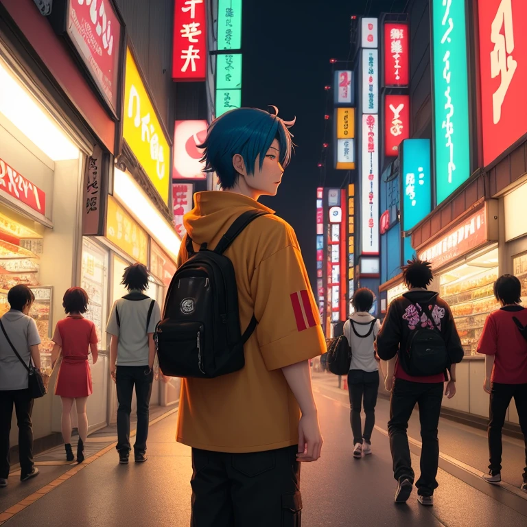 neon japan anime man and hamburger