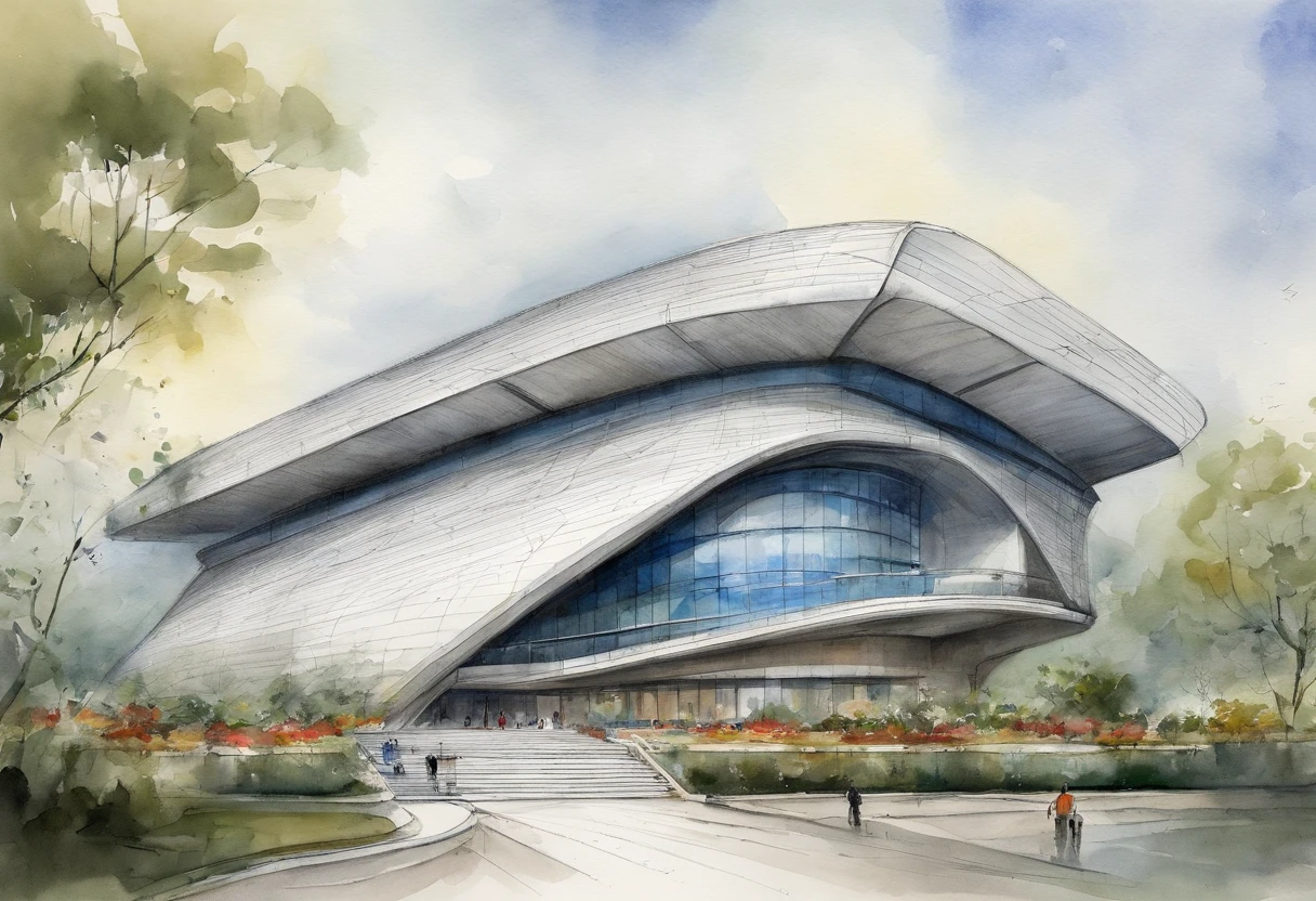 Araffature of building with dome roof and parking lot, Cha Shibiao, shenzhen, Inspired by Cha Shibiao, Zaha Hadid style architecture, Zaha Hadid architect's style, Zaha Hadid Architecture, huge futuristic building, Hangzhou, Baotou, China, zaha hadid building, full view, futuristic sport arena, beijing