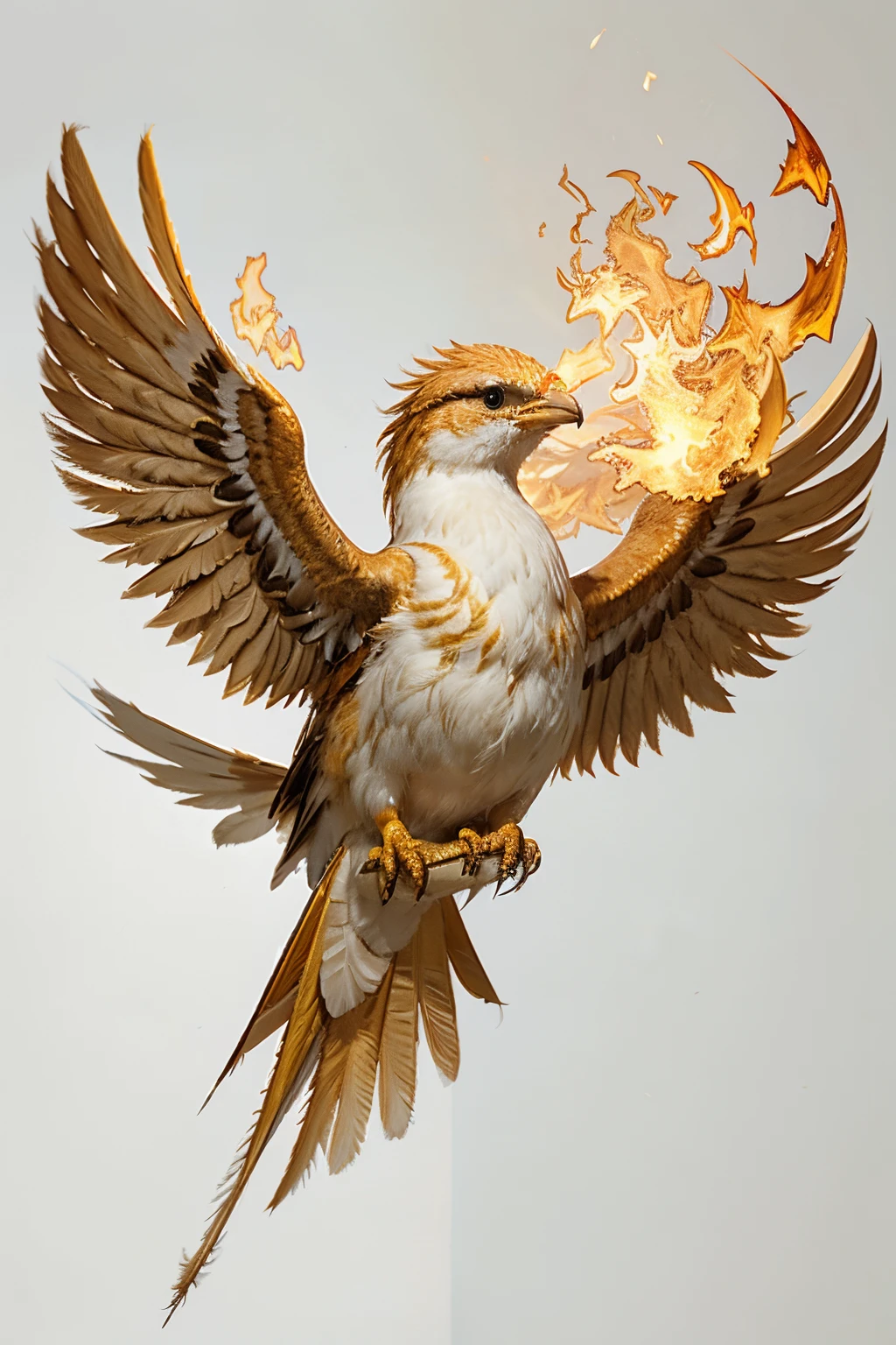 White and gold fire phoenix bird on white background