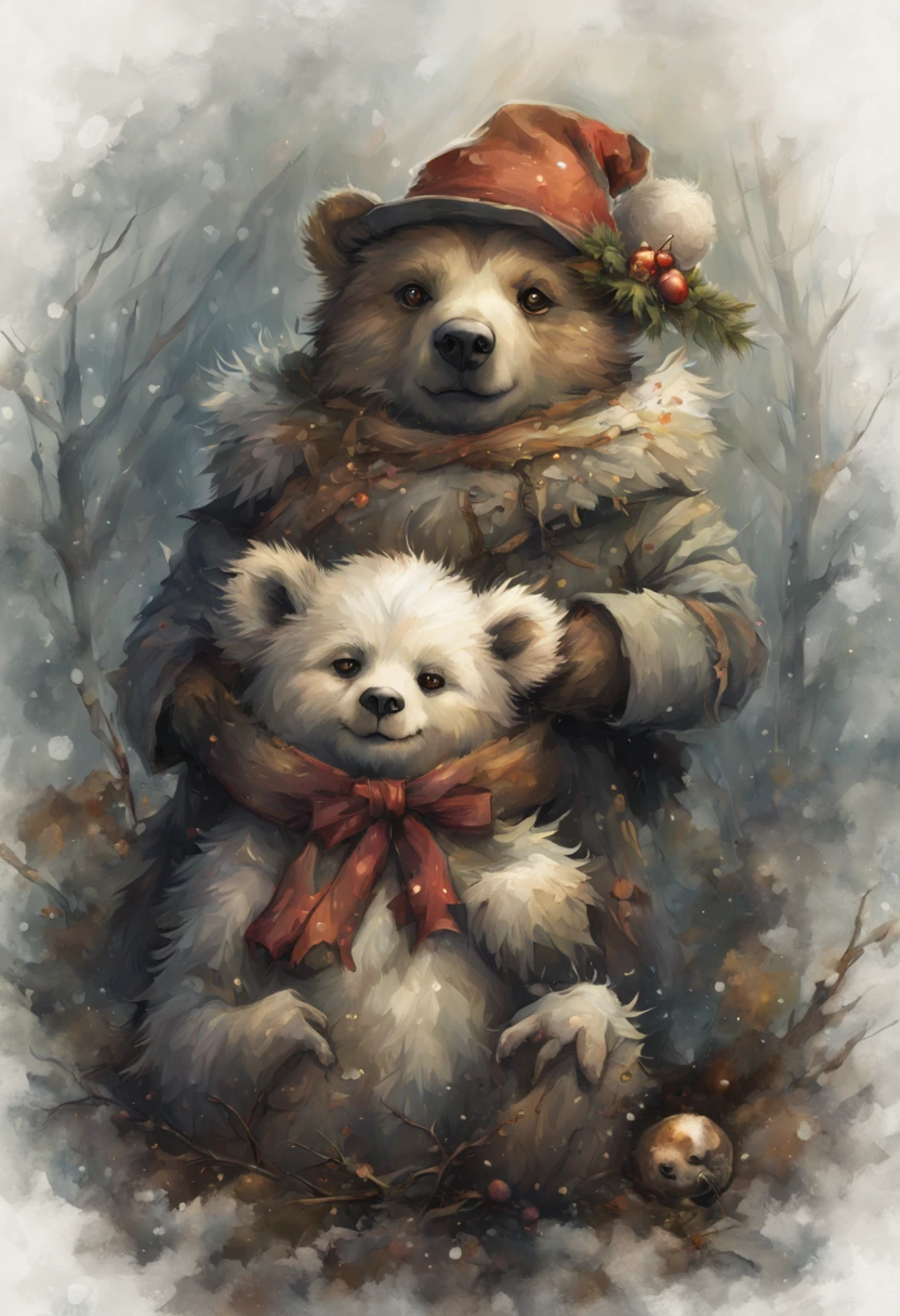 Adorable bear cub and christmas snowman ---- 4i7pp3YEYA mIOst, 8k uhd, dslr, Dramatic Rim light, high quality, jean baptiste monge, brian froud style, jean - baptiste monge, artgerm and brian froud, james jean marc simonetti, heather theurer, monge jean-baptiste monge, artgerm, woodland.Fujifilm XT3, photography and mixed media art HDRI.