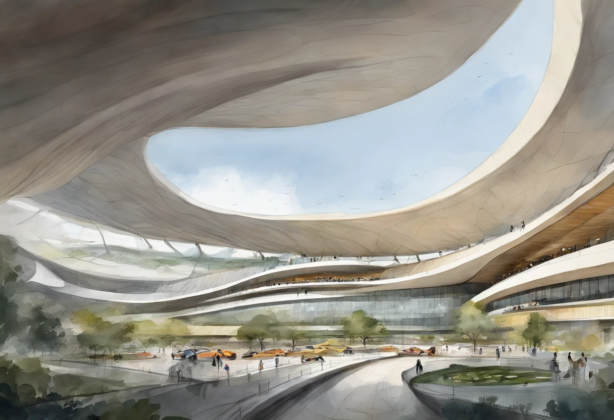 Araffature of dome roof and parking lot building, Cha Shibiao, shenzhen, Inspired by Cha Shibiao, Zaha Hadid style architecture, Zaha Hadid architect style, Zaha Hadid Architecture, huge futuristic building, Hangzhou, turban, Chinese big breasts, zaha hadid building, full view, futuristic sport arena, beijing