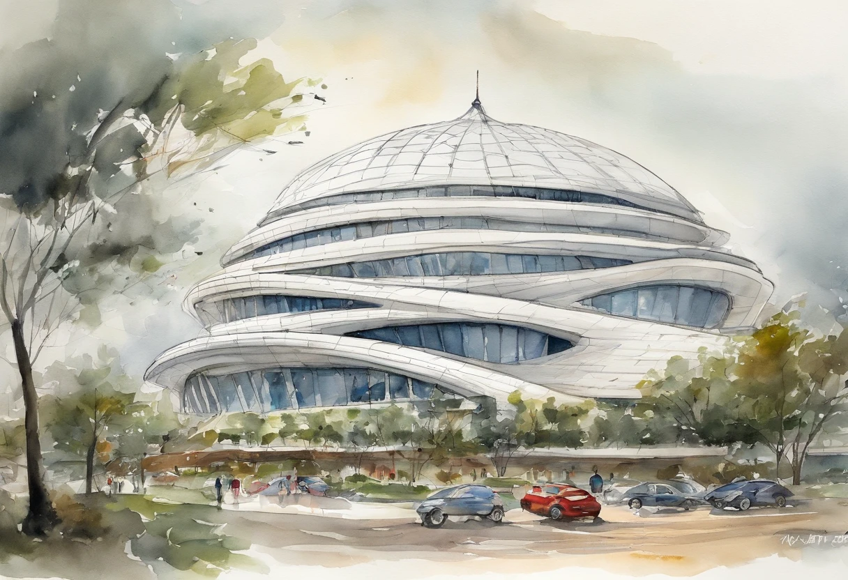 Araffature of dome roof and parking lot building, Cha Shibiao, shenzhen, Inspired by Cha Shibiao, Zaha Hadid style architecture, Zaha Hadid architect style, Zaha Hadid Architecture, huge futuristic building, Hangzhou, turban, Chinese big breasts, zaha hadid building, full view, futuristic sport arena, beijing