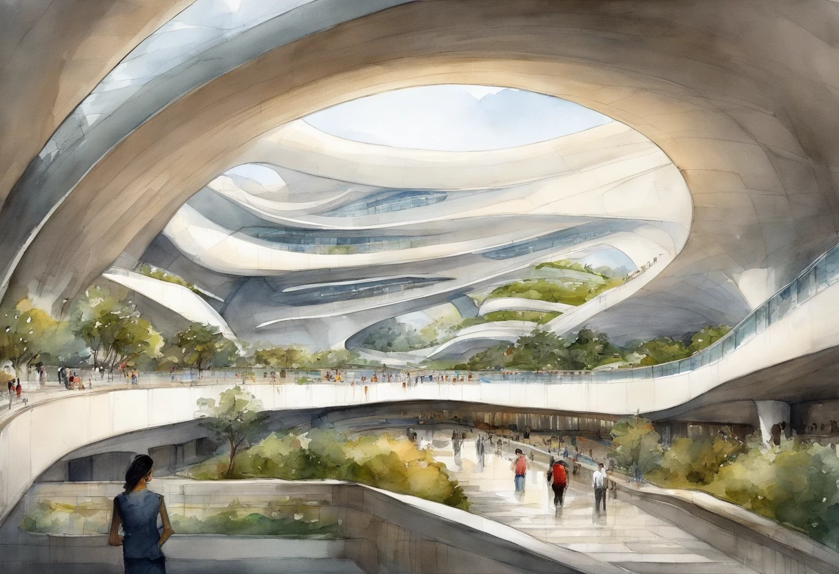 urban center，Araffature of dome roof and parking lot building, Cha Shibiao, shenzhen, Inspired by Cha Shibiao, Zaha Hadid style architecture, Zaha Hadid architect style, Zaha Hadid Architecture, huge futuristic building,zaha hadid building, full view, futuristic sport arena, beijing