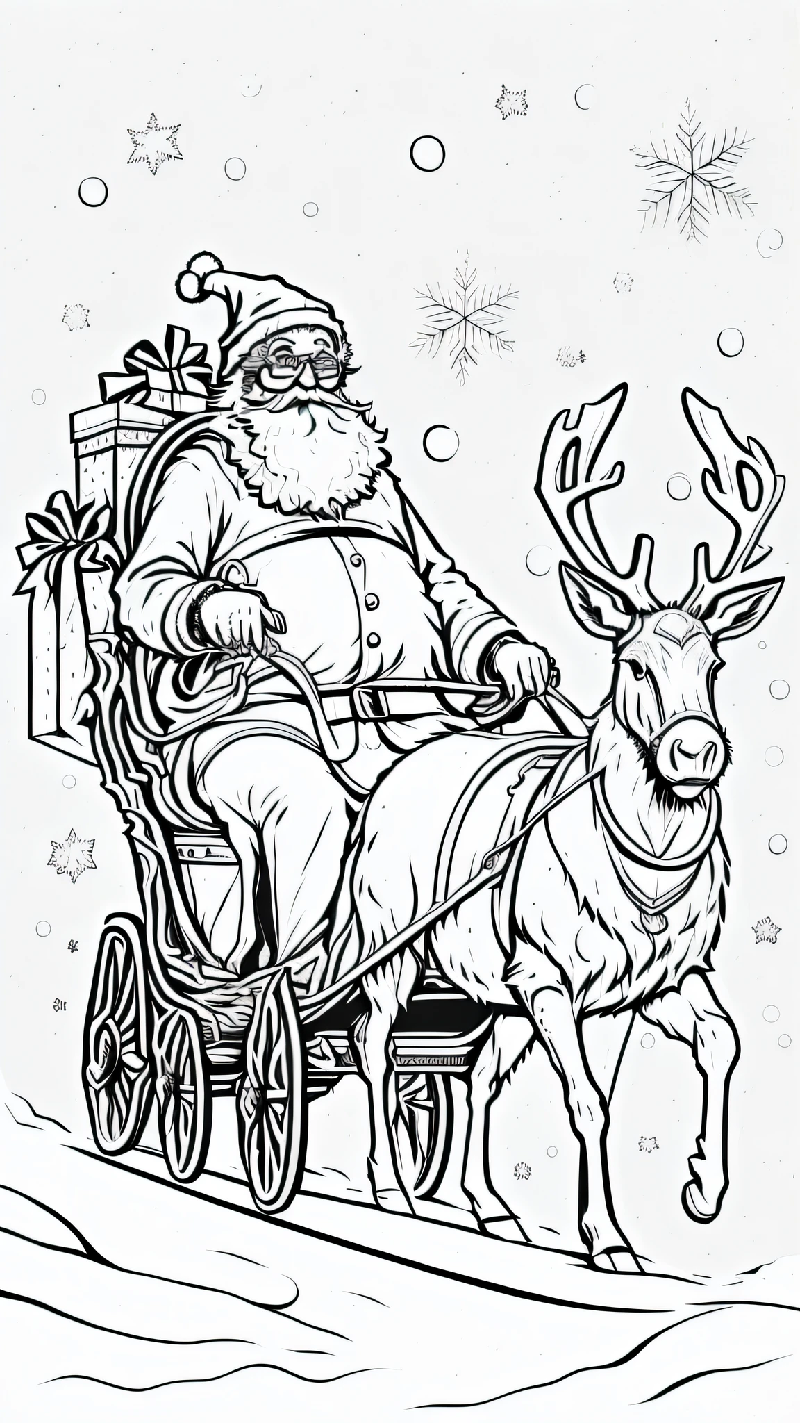 Santa Claus riding a sleigh with reindeer and gifts, desenhos para colorir, Papai Noel, Desenho de Desenho para colorir, desenhos para colorir, coloring book page, colouring - in sheet, desenhado com photoshop, Papai Noel, Detalhes adicionais, line art colouring page, Lineart Behance HD | |, desenhado digitalmente, Santa, arte detalhada, sem gradientes, estilo de desenho tradicional, arte detalhada
