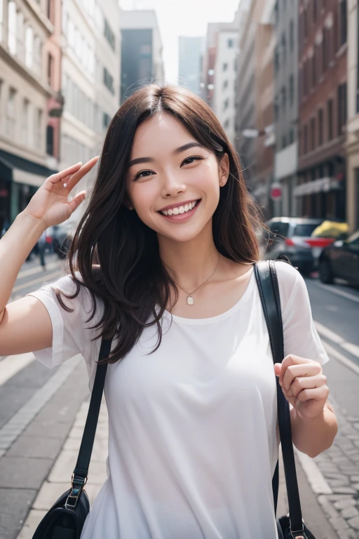 a smiling person enjoying their day.]