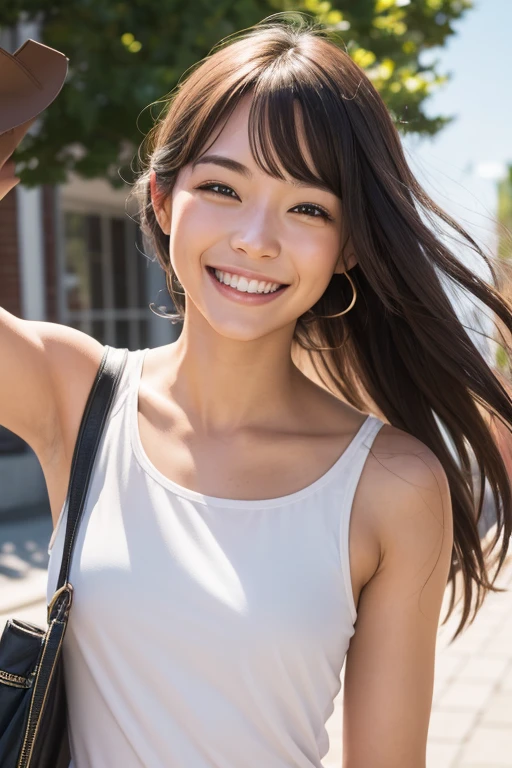 a smiling person enjoying their day.]