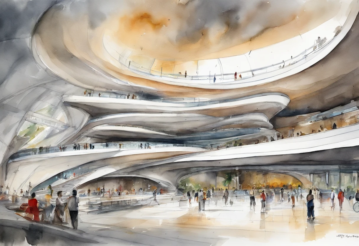 urban center,Araffature of dome roof and parking lot building, Cha Shibiao, shenzhen, Inspired by Cha Shibiao, Zaha Hadid style architecture, Zaha Hadid architect style, Zaha Hadid Architecture, huge futuristic building,zaha hadid building, full view, futuristic sport arena, beijing
