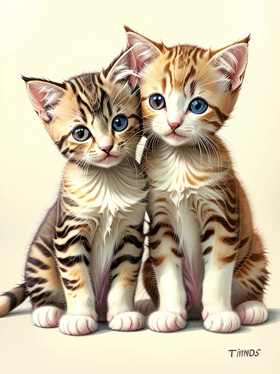 colored pencil drawing of two very cute kittens playing, com tinta respingada e gotas de tinta caindo --ar 4:5 --s 500