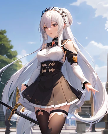 Anime girl with long white hair and black skirt holding a sword, white-haired god, best anime 4k konachan wallpapers, Cute anime waifu wearing beautiful clothes, From the maiden front, Anime art wallpaper 8 K, anime goddess, beautiful anime woman, Anime girl wearing black dress, Anime art wallpaper 4k, Anime art wallpaper 4k, Beautiful anime girls