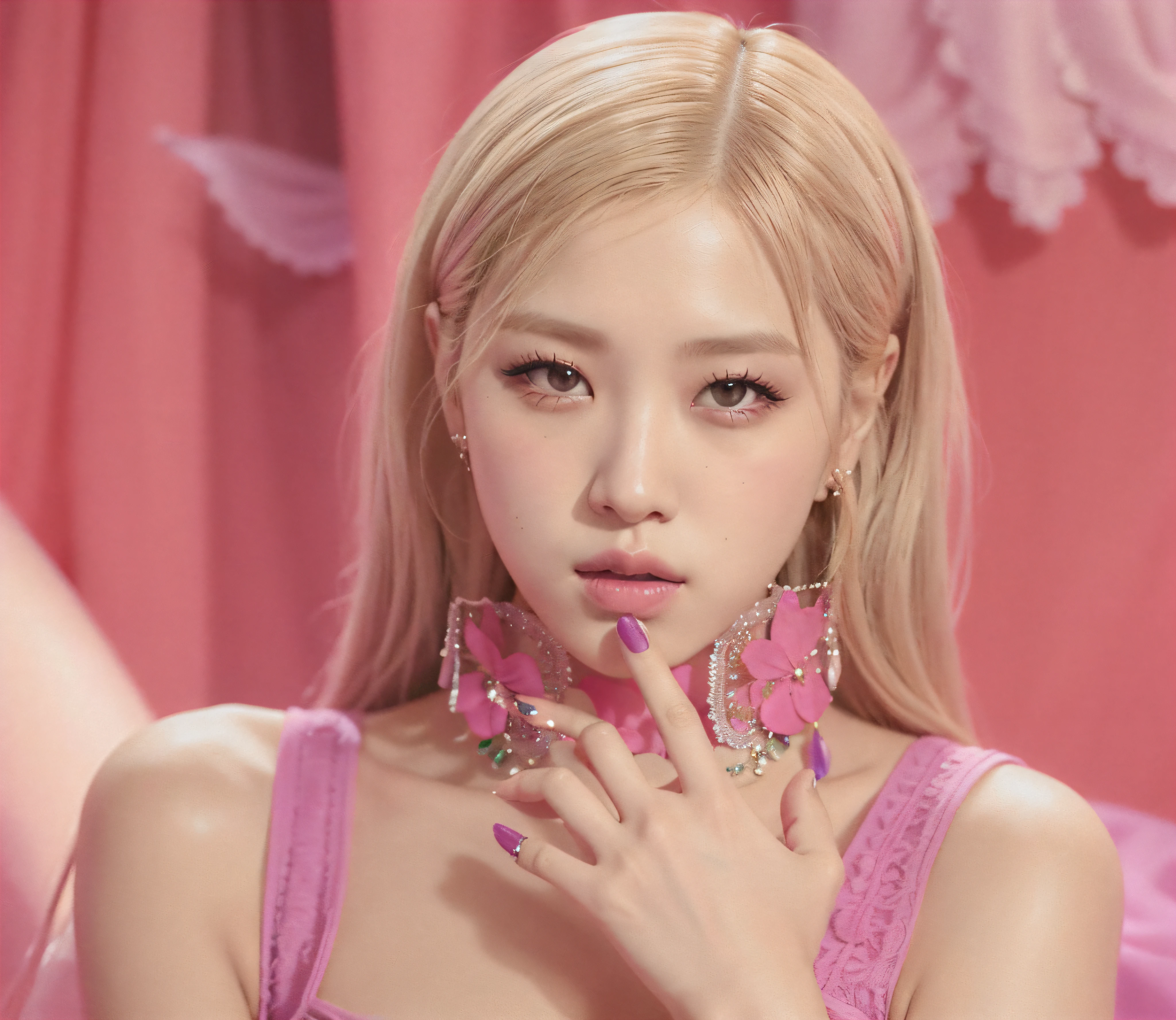 Mujer araffada con vestido rosa y aretes posando para una foto., Retrato de Jossi de Blackpink, Parque Roseanne de Blackpink, Jossi de Blackpink, Lalisa Manoban de Blackpink, Rose de Blackpink, Retrato Rose Blackpink, rosa ?????, aesthetic!!!!!! Genio femenino, Sha Xi, Blackpink Jennie, Jisoo de Blackpink, ji-min, Jinyoung Shin, JIA