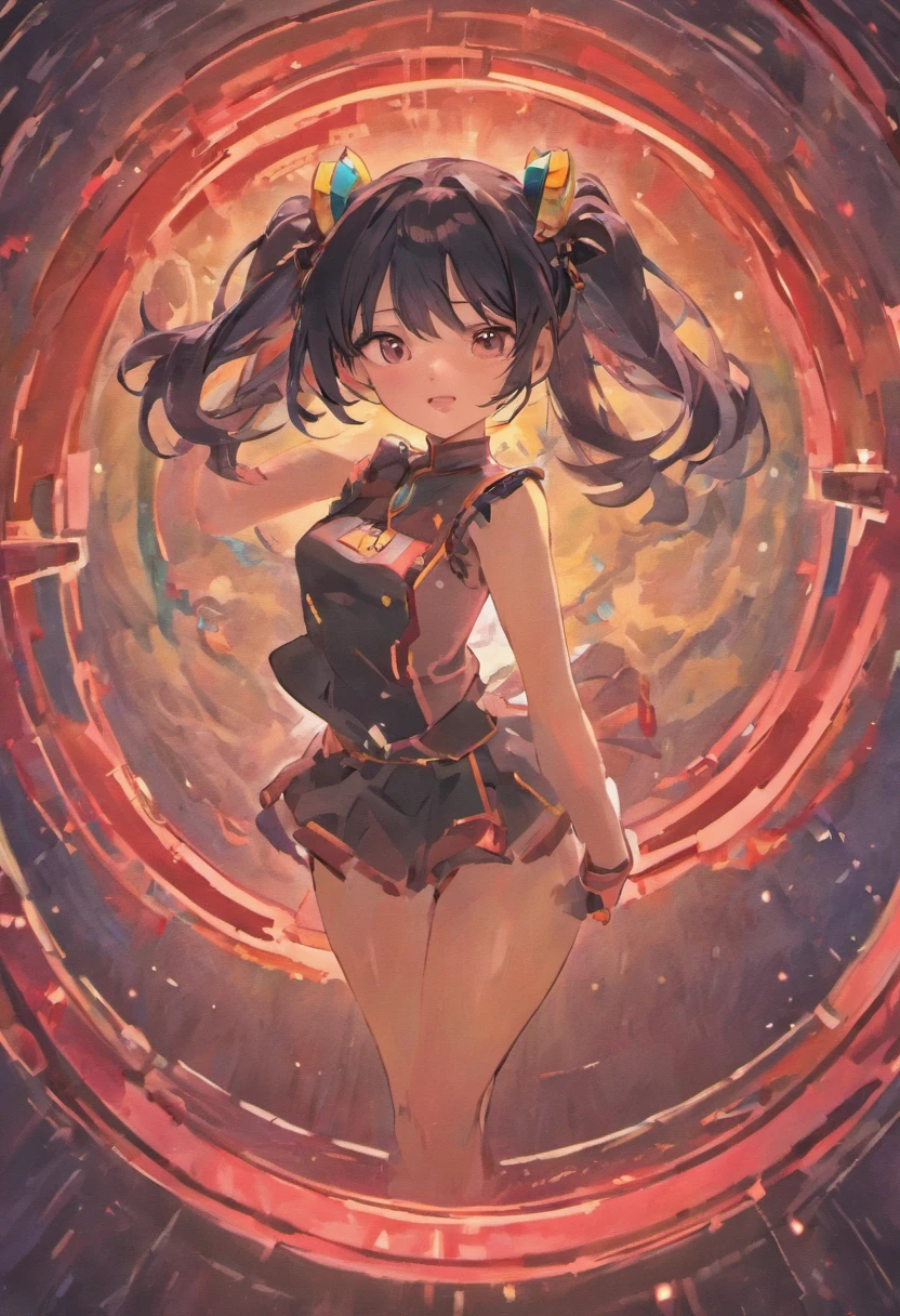black hair, hair bobbles, wince, longeyelashes, solid circle eyes, fake animal ears, light smile, ear blush, fang, nsfw, wakfu, Surrealism, drop shadow, anaglyph, stereogram, tachi-e, pov, atmospheric perspective, 8k, super detail, ccurate, best quality, HD, 1080P