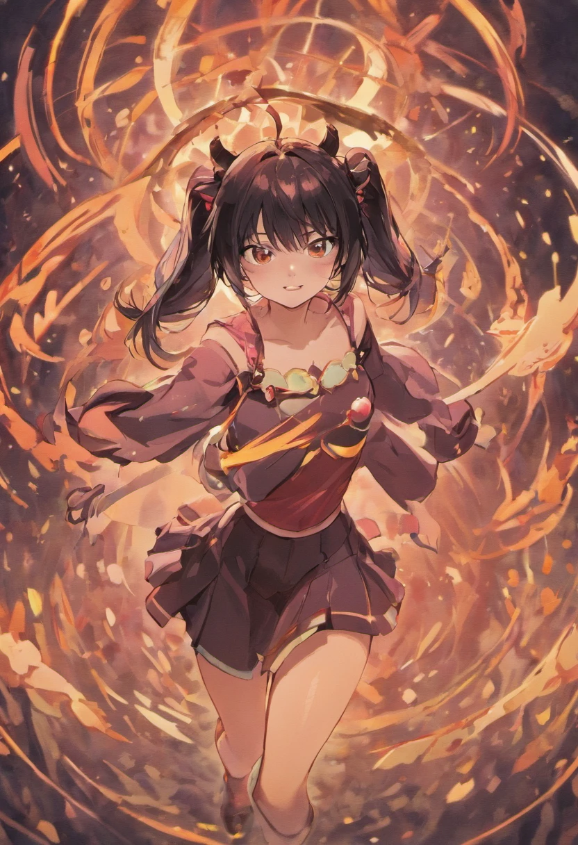black hair, hair bobbles, wince, longeyelashes, solid circle eyes, fake animal ears, light smile, ear blush, fang, nsfw, wakfu, Surrealism, drop shadow, anaglyph, stereogram, tachi-e, pov, atmospheric perspective, 8k, super detail, ccurate, best quality, HD, 1080P