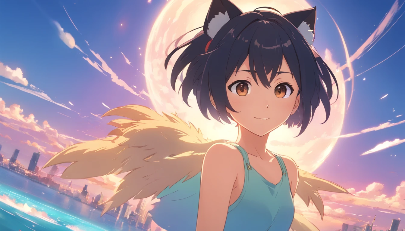 black hair, hair bobbles, wince, longeyelashes, solid circle eyes, fake animal ears, light smile, ear blush, fang, nsfw, wakfu, Surrealism, drop shadow, anaglyph, stereogram, tachi-e, pov, atmospheric perspective, 8k, super detail, ccurate, best quality, HD, 1080P