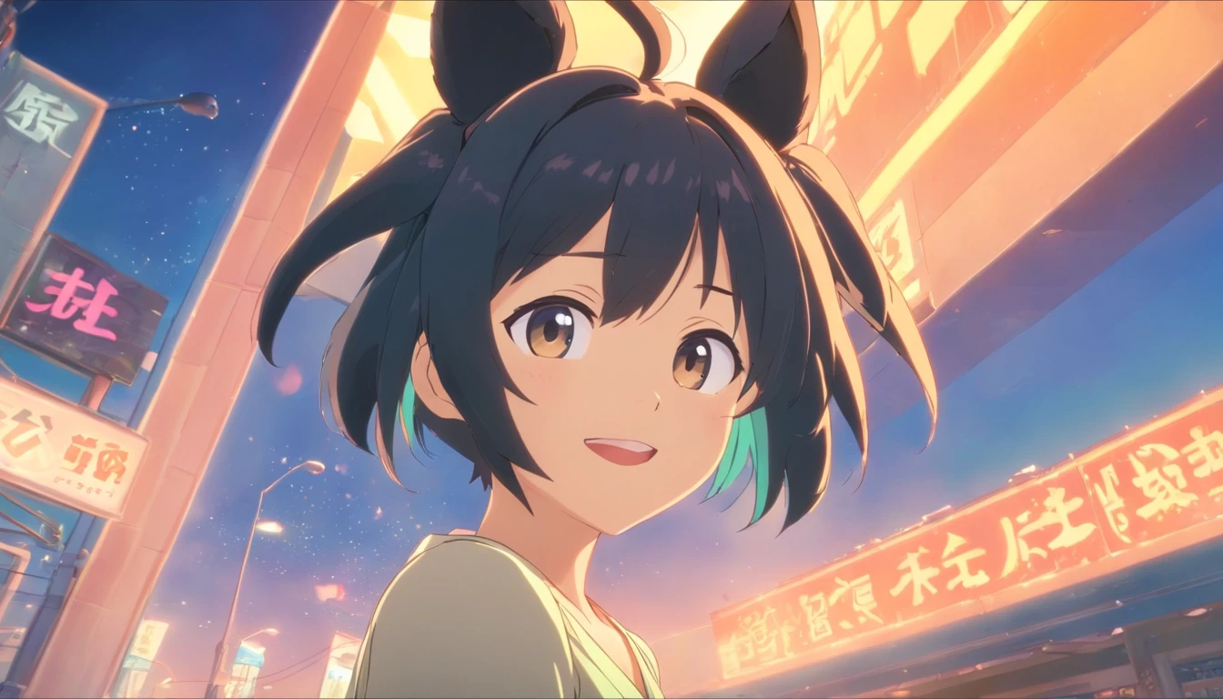 black hair, hair bobbles, wince, longeyelashes, solid circle eyes, fake animal ears, light smile, ear blush, fang, nsfw, wakfu, Surrealism, drop shadow, anaglyph, stereogram, tachi-e, pov, atmospheric perspective, 8k, super detail, ccurate, best quality, HD, 1080P