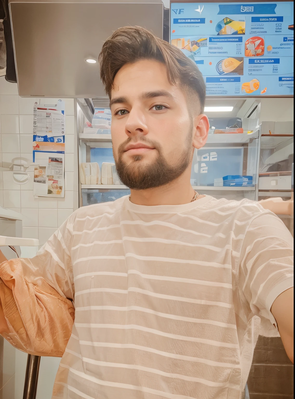 there is a man that is sitting at a table with a hot dog, around 1 9 years old, very very low quality picture, david marquez, ramil sunga, low quality photo, taken in the late 2000s, miguel iglesias, caio santos, low quality photograph, looking defiantly at the camera, good looking face, snapchat photo, ismail