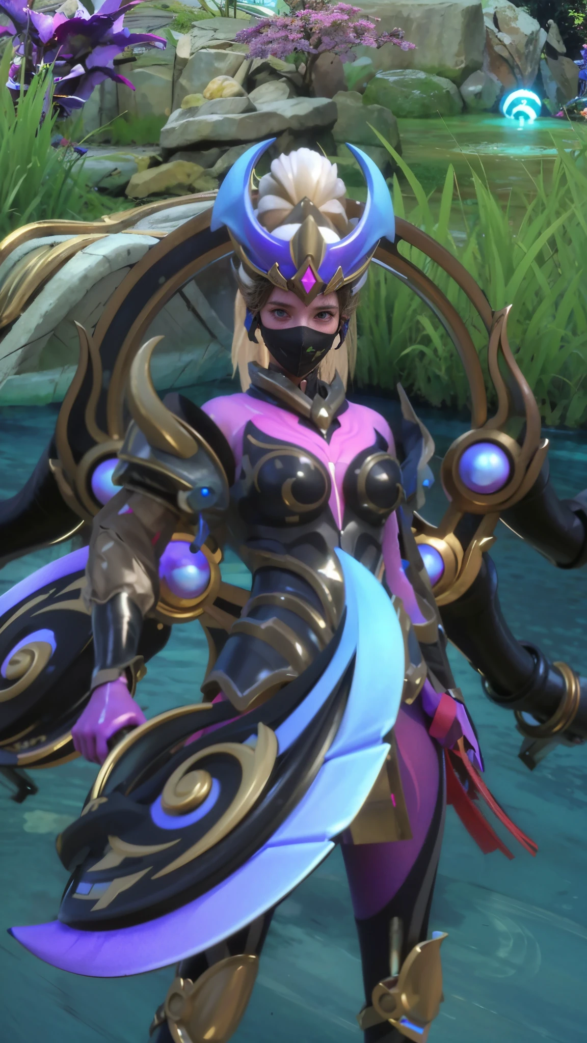 (photorealistic:1.4), best quality, masterpiece, ultra high res, 1girl, (detailed face:1.2), (detailed eyes:1.2), (detailed hair:1.2), (detailed clothes:1.2), 4k, (detailed color:1.2), (wearing a mask:1.2),