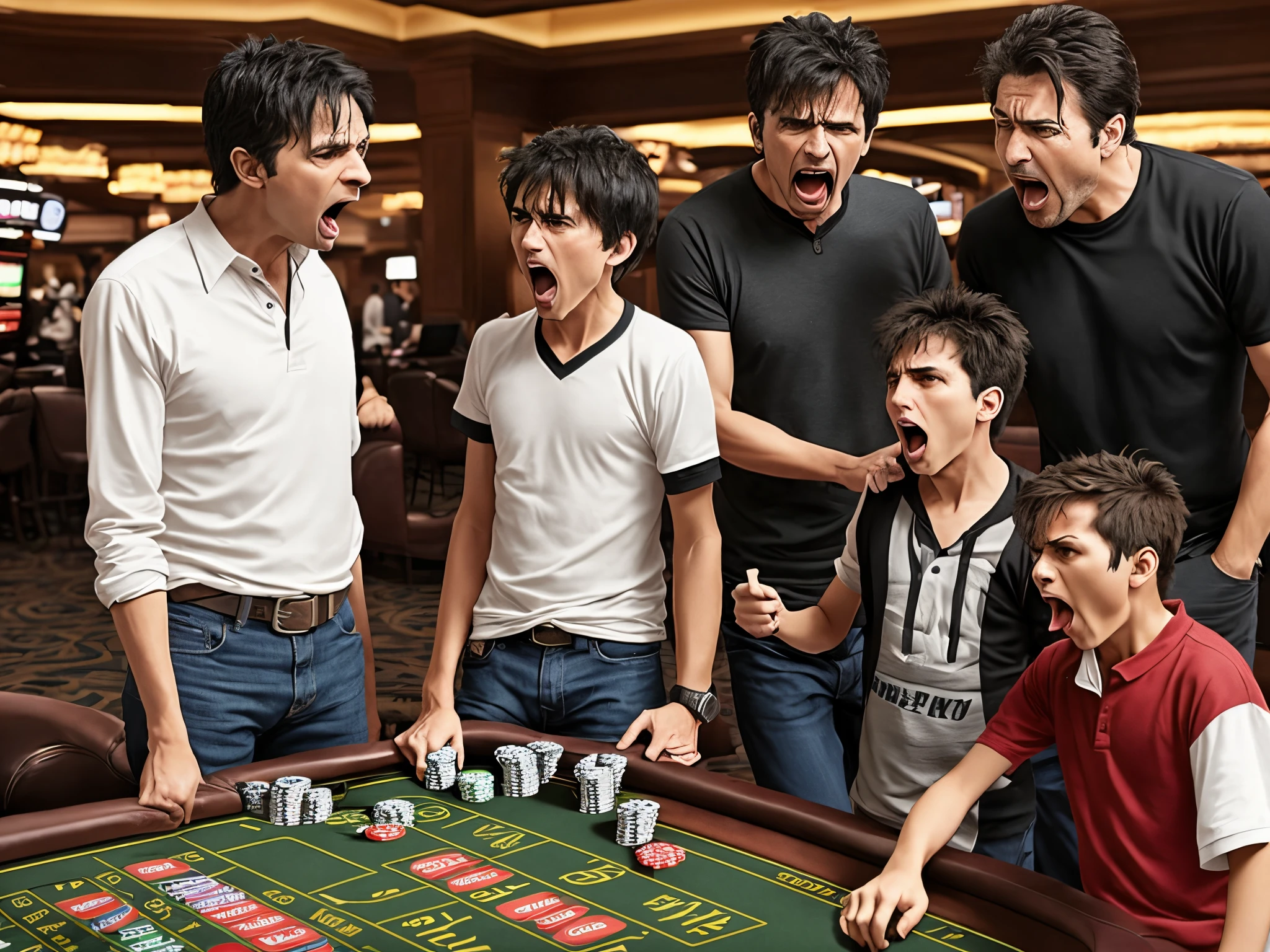 Image of an obsessive gambler being yelled at by his son and husband