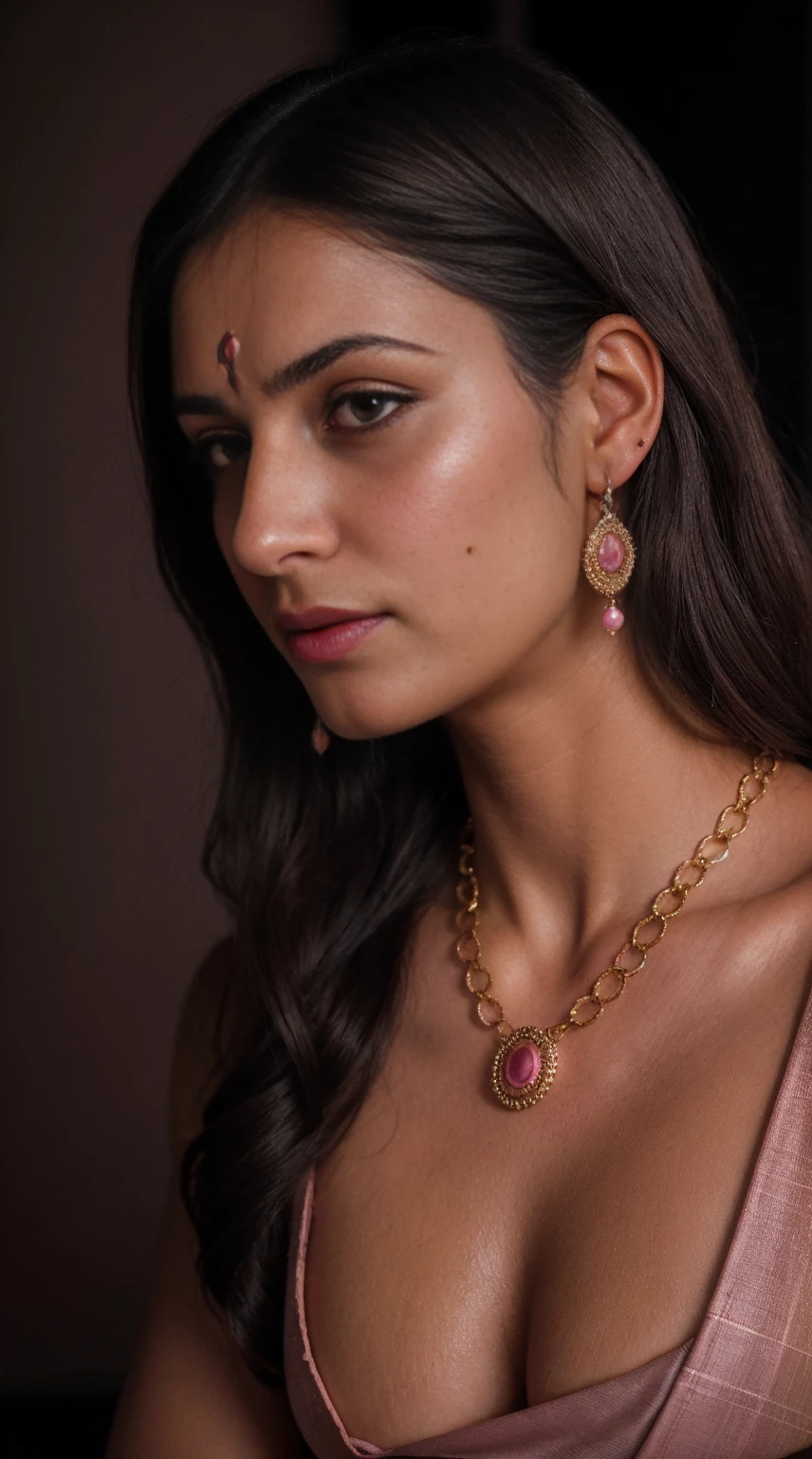 Indian treditional Salwar Kameez dark, solo girl, (gorgeous girl), (RAW photo, realism: 1.8), (very jet dark pink lip gloss), realistic eyelashes, dark brown eye shadow, shy, blushing, high quality, high resolution, depth of field, chromatic aberration, caustic, wide light, natural colors, 19 year old girl), necklaces, chokers, earrings, nose pin, bracelets, soft skin, fair pink skin, small breasts size, oily shine skin, slime nose, soft skin,