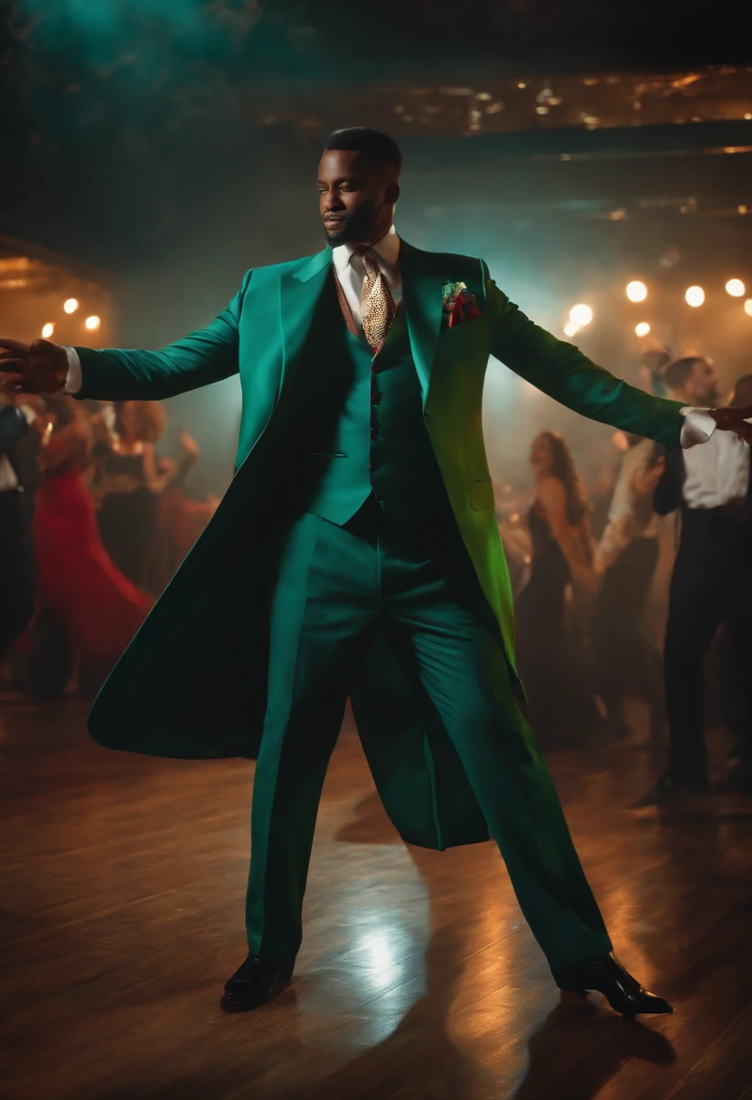 A dapper gentleman in a tailored suit, confidently leading a salsa dance on a lively dance floor.,original,Tall and slime man
, male