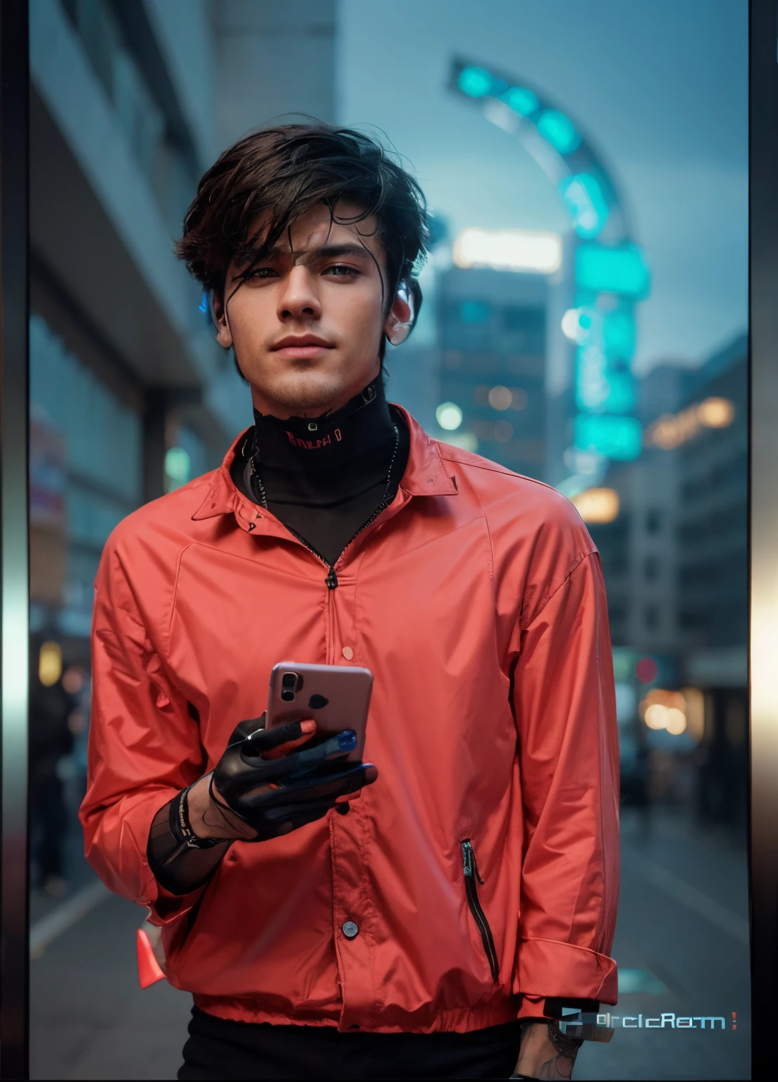 Change background cyberpunk handsome change smartphone stylish mobile boy,realic face 8k,ultra realistic