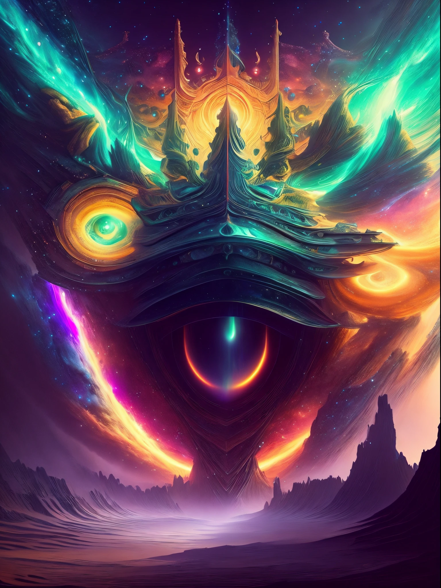 concept art), ((best quality)), ((masterpiece)), (detailed:1.4), (intricate details), (ultra high res), massive, towering Hastur, cthulhu, surrealism, nightmarish, Lovecraftian, horror,A stunning nebula, illuminated by vibrant hues of blues, purples, and pinks. This image captures the ethereal nature of interstellar clouds and sparks curiosity about the birth and evolution of stars.