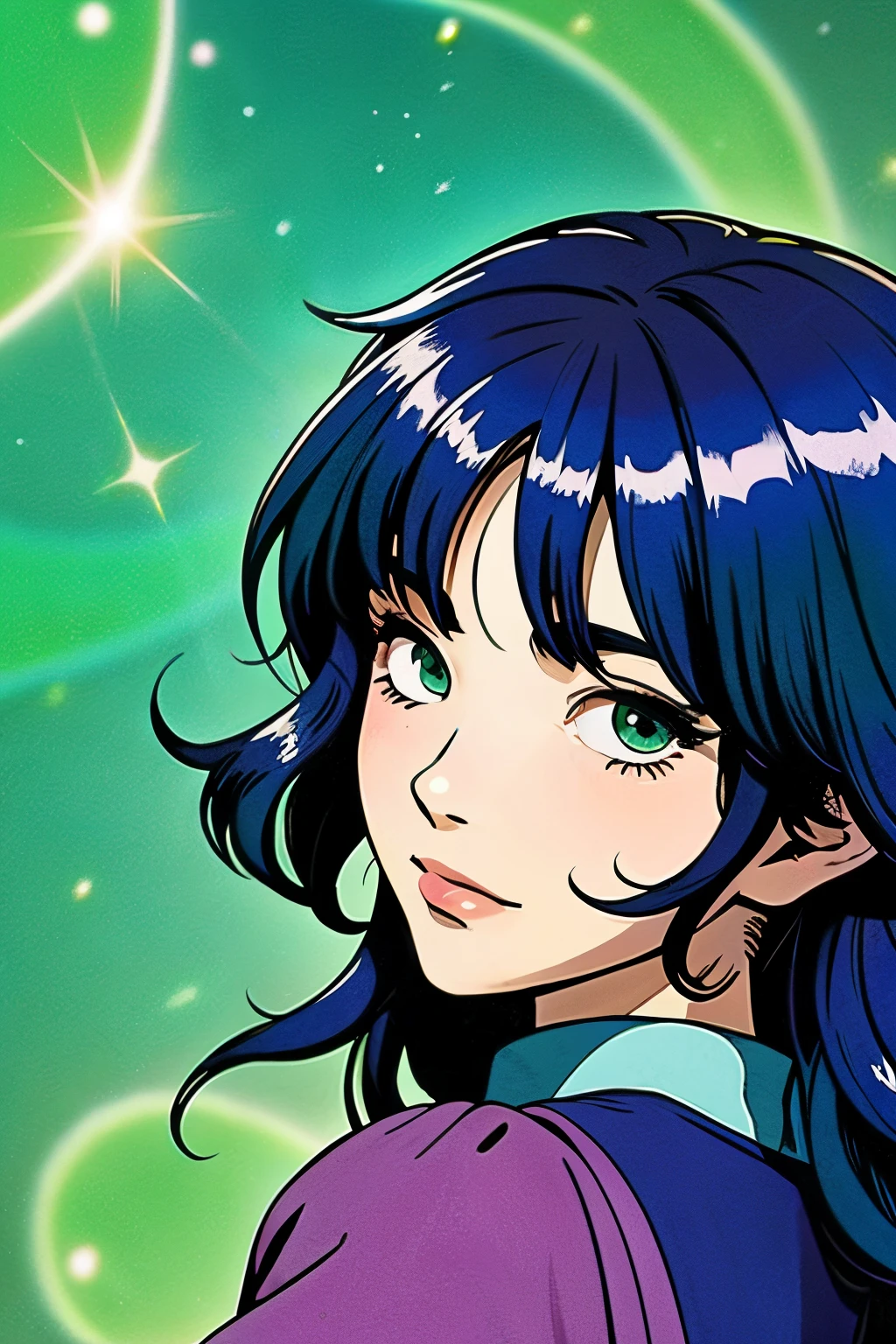 Close-up de uma mulher com cabelo colorido e colar, Anime Girl with Cosmic Hair, vitalidade suave de Ross, obra no estilo Guvez, estilo de arte de fantasia, colorido], estilo de fantasia vibrante, Ross cartoon cheio de vitalidade, universo e colorido, Guweiz, Arte de fantasia digital colorida, estilo de arte impressionante, Estilo anime bonito, pele branca, Roupas do Hulk
