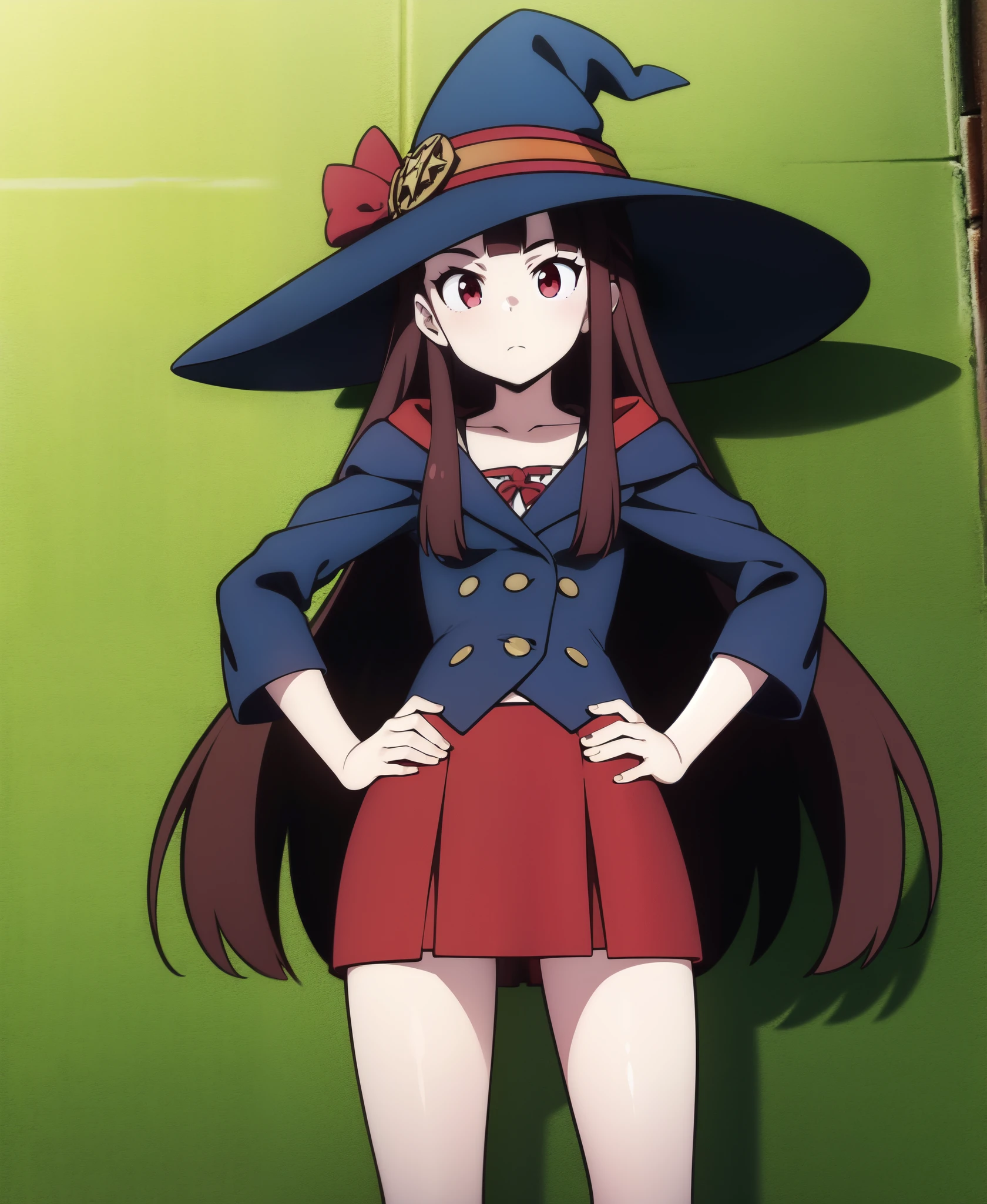 akko, 1girl, hat, witch_hat , highres, absurdres, standing, hands on hips, looking at viewer,