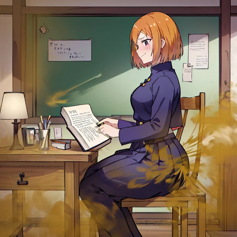 ((kugisaki nobara)),((velocity)),Yellow smoke,Attacked by farts, (((Women sitting in a chair and writing with a book on the table)),velocity,(Yellow smoke is rising),i&#39;i&#39;i&#39;i&#39;i&#39;i&#39;classroom)),((One Woman)),((A girl smells a fart and smiled faintly)),((fart while writing)),((blushing)),(masterpiece:1.2、top-quality)、(the Extremely Detailed CG Unity 8K Wallpapers、ultra-detailliert、Best Shadows)、(细致背景)、(The best lighting、extremely delicate and beautiful)、depth of fields、1girl in、独奏、looking arround her,Women wear jujutsu school uniform,Ephemeral,,(brownhair),(jujutsu outfit)),((((Girl is embarassed when she smells the bad smell of farts)))),outfit like a jujutsu witch,((((profile facing diagonally)))),((i&#39;I closed my mouth with hand feel embarassed...)),(()),((embarassing look)),((massive fart)),((fart text))