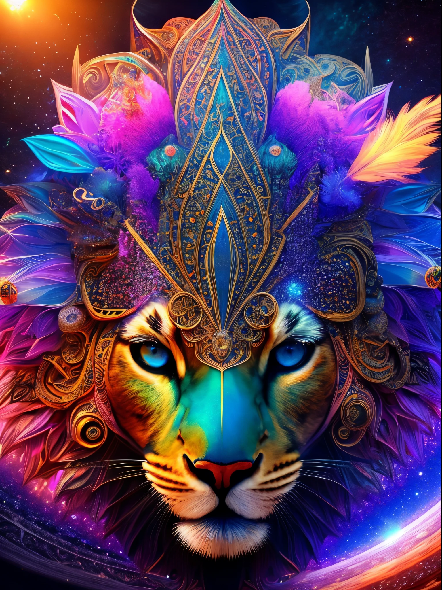 only a big Furry face in center in a psychedelic and surreal spiral world, ultra-detailed, with vibrant colors and lighting effects, creating a masterpiece with 8k and 4k resolution. Furry is depicted with intricate details, merging with the surroundings seamlessly. The artwork showcases Furry under the influence of LSD, where space and time lose their boundaries. The scene exudes a sense of otherworldly beauty and mystique, combining the ancient stargate Egyptian deity with a contemporary psychedelic aesthetic, creating a visually stunning and mind-altering experience. strong facial expressions"