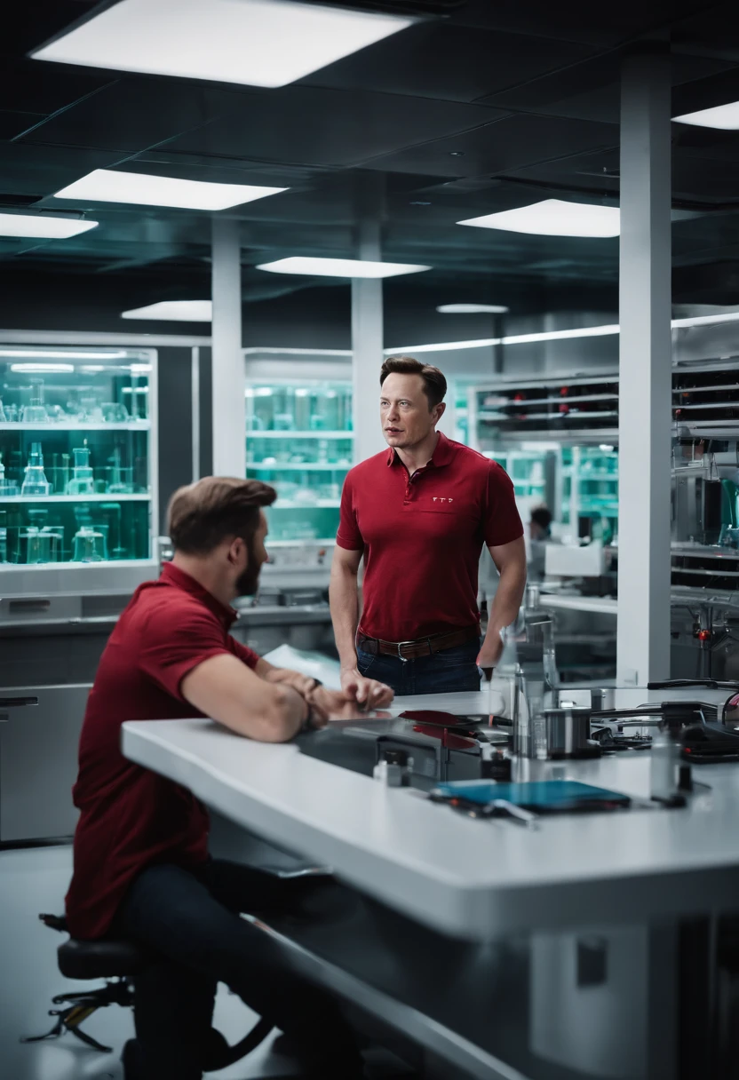 A photo of the character visiting a cutting-edge research lab at Tesla Headquarters,original,elon musk, male