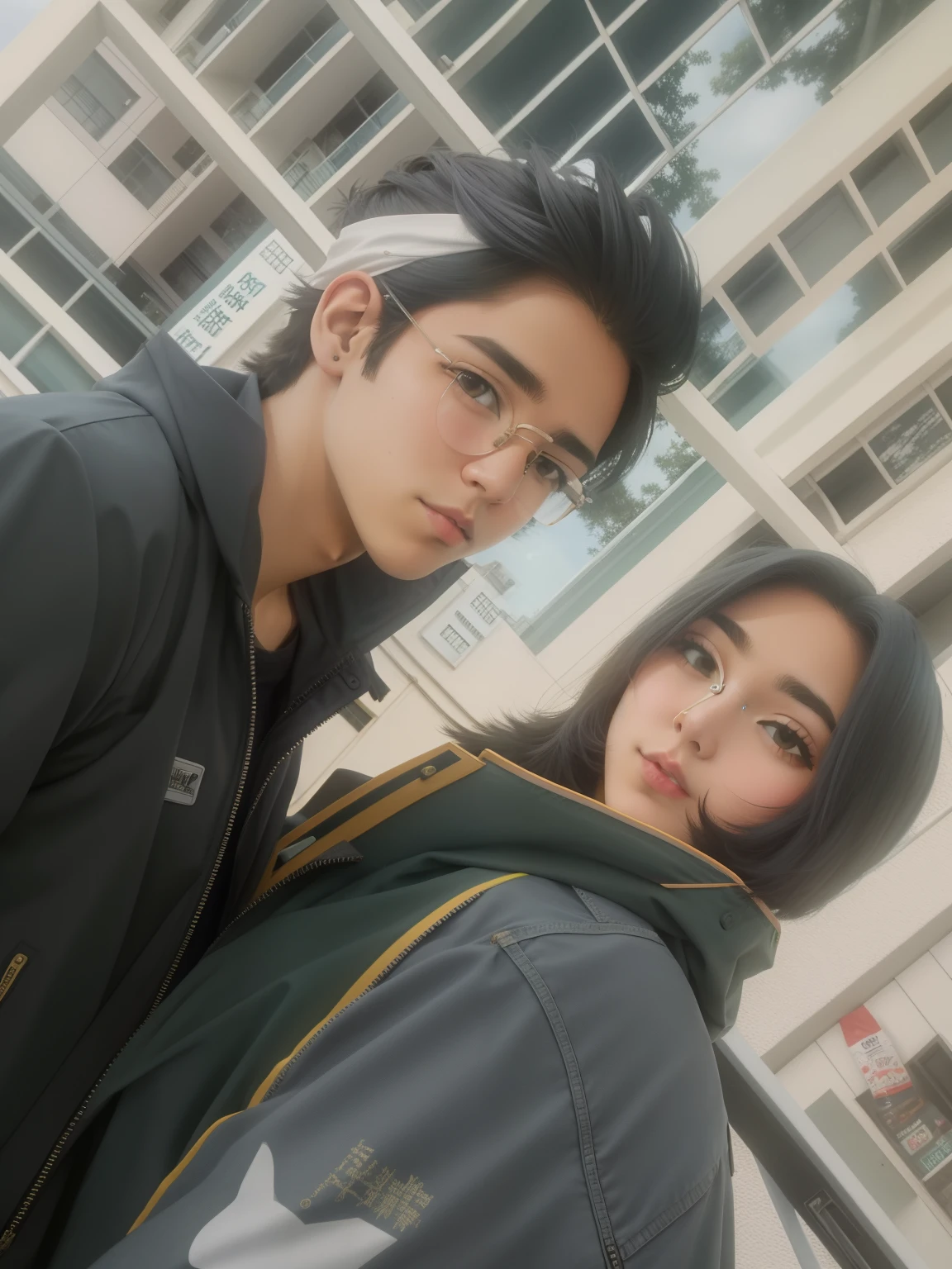 estilo anime, estilo dos desenhos animados, bonito, meninoo, Estilo anime misturado com Fujifilm, hiper-realista, men's ray ban oculos.