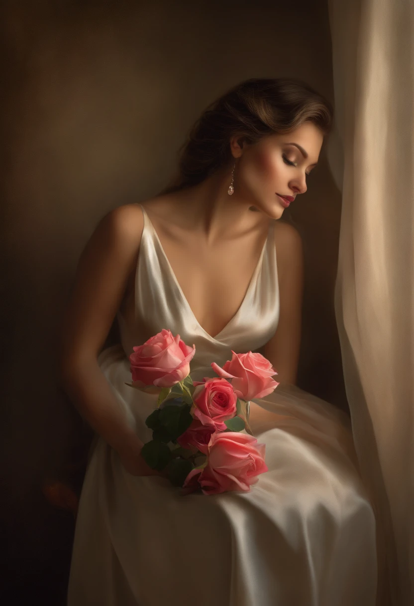painting,roses,beautiful detailed body,delicate skin tones,soft lighting,romantic atmosphere,evocative,passion,realistic,subtle brushstrokes,impressionistic background,implied sensuality,classic art style,vibrant colors,graceful poses,elegance,long stem roses,painting on canvas,studio lighting,intimate setting,artistic composition,implied story,professional artwork,natural beauty,feminine allure,subdued color palette,seductive,artistic expression,harmonious,sublime,artistic masterpiece,dazzling,painterly,exquisite details,figurative,visual poetry,ethereal