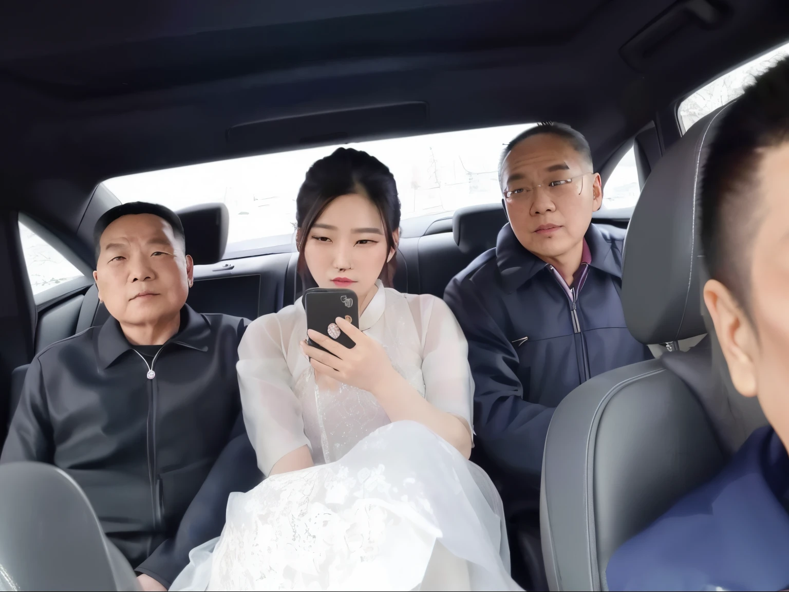 There are three people in a car,A woman is on the phone, my spirit, 8K)), xintong chen, zeng fanzh, sits in her car, ruanjia, 🤬 🤮 💕 🎀, xianxia, xiang duan, zmenzheng, sha xi, drak, huifeng huang