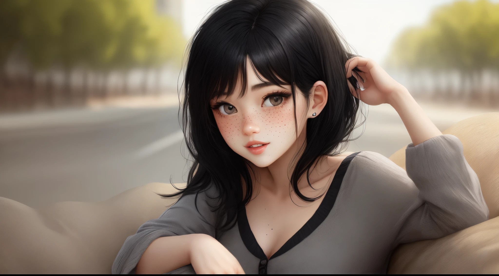 freckles black hair female adult