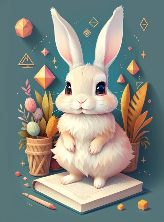 (cute babby rabbit with big ears), Munchkin ,Geometric multidimensional wall portrait, livro de arte, Tchibi,
Yang08k, Beautiful, Colouring,
Obras, of the highest quality, best quality, Arte Oficial, Beautiful and Aesthetic,