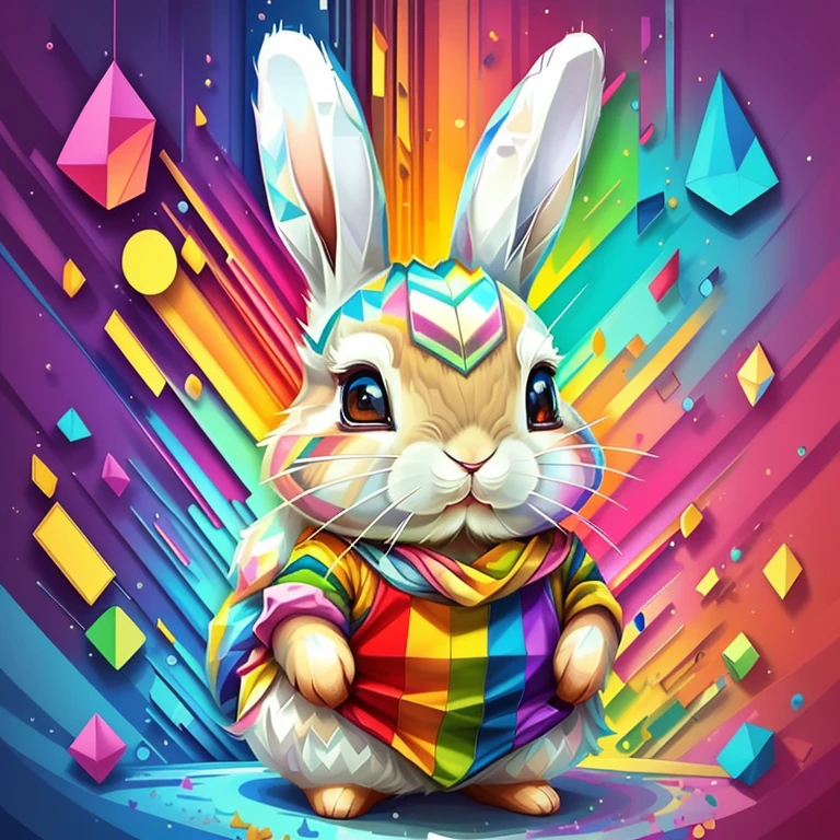 (cute bunny ),(melhor pose),(best angle), (better expression), Eduardo Kobra acolchoamento ,multidimensional geometric wall PORTRAIT, arte, Chibi,
Yang08k, lindo, Colouring,
Primary works, qualidade superior, melhor qualidade, Arte Oficial, Beautiful and Aesthetic, pelos coloridos,