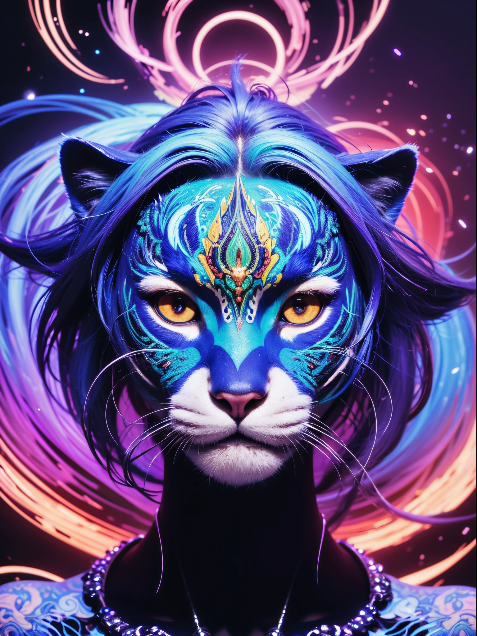 only a big Furry face in center in a psychedelic and surreal spiral world, ultra-detailed, with vibrant colors and lighting effects, creating a masterpiece with 8k and 4k resolution. Furry is depicted with intricate details, merging with the surroundings seamlessly. The artwork showcases Furry under the influence of LSD, where space and time lose their boundaries. The scene exudes a sense of otherworldly beauty and mystique, combining the ancient stargate Egyptian deity with a contemporary psychedelic aesthetic, creating a visually stunning and mind-altering experience. strong facial expressions"