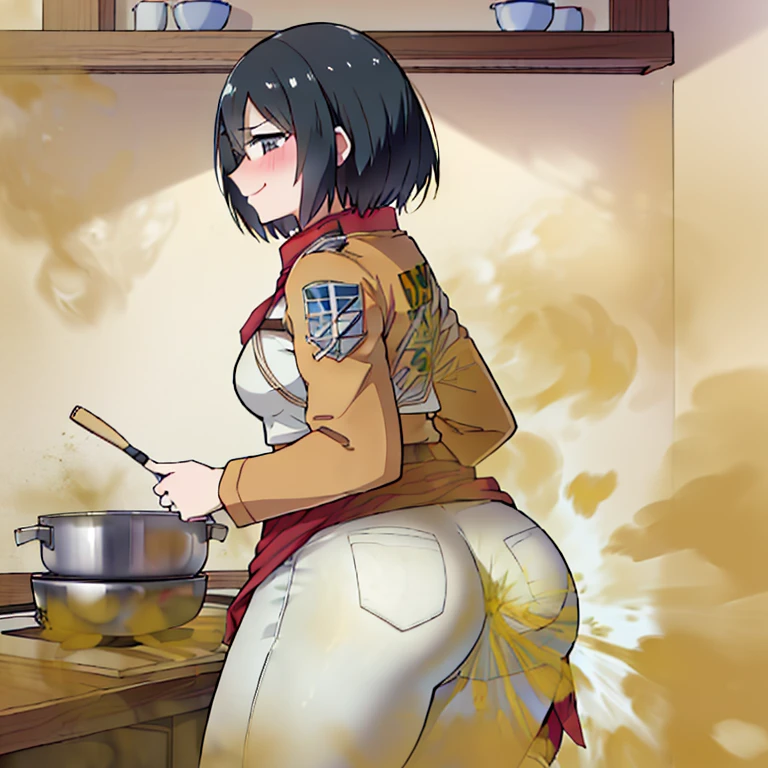 ((Mikasa ackerman)),((velocity)),Yellow smoke,Attacked by farts, (((Women stand)),velocity,(Yellow smoke is rising),i'i'i'i'i'i' kitchen)),((One Woman)),((A girl smells a fart and smiled frowned)),((fart while cooking)),(farting in kitchen),((blushing)),(masterpiece:1.2、top-quality)、(the Extremely Detailed CG Unity 8K Wallpapers、ultra-detailliert、Best Shadows)、(细致背景)、(The best lighting、extremely delicate and beautiful)、depth of fields、1girl in、独奏 ,looking arround her,Women wear scout outfit,Ephemeral,,(),(scout regiment outfit)),((((Girl is embarassed when she smells the bad smell of farts)))),outfit like a scout regiment,((((profile facing diagonally)))),((i'I closed my mouth with hand feel embarassed...)),(()),((embarassing look)),((massive fart)),((fart text))