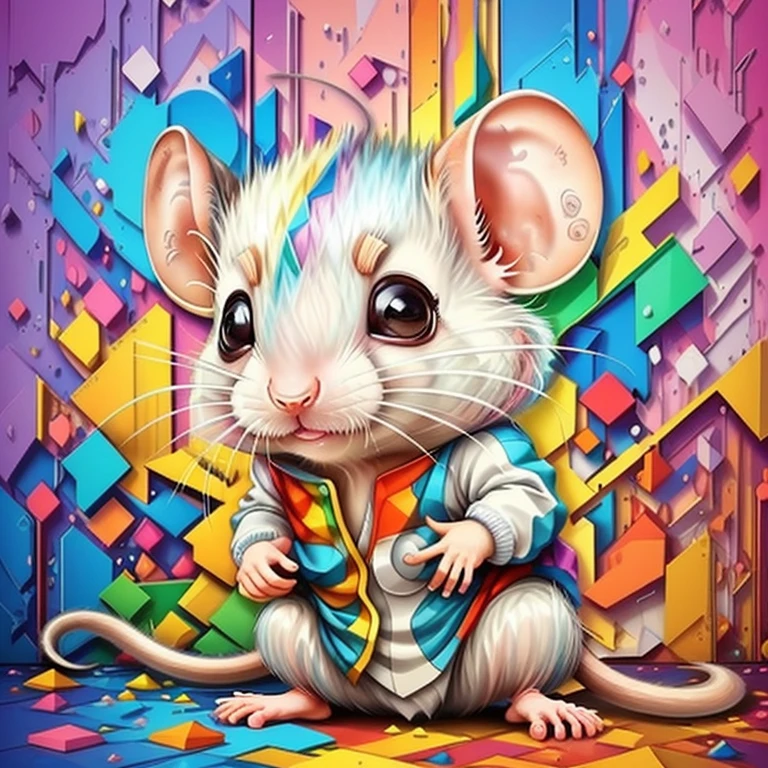 (cute  rat),(melhor pose),(best angle), (better expression), Eduardo Kobra acolchoamento ,multidimensional geometric wall PORTRAIT, arte, Chibi,
Yang08k, lindo, Colouring,
Primary works, qualidade superior, melhor qualidade, Arte Oficial, Beautiful and Aesthetic, pelos coloridos,