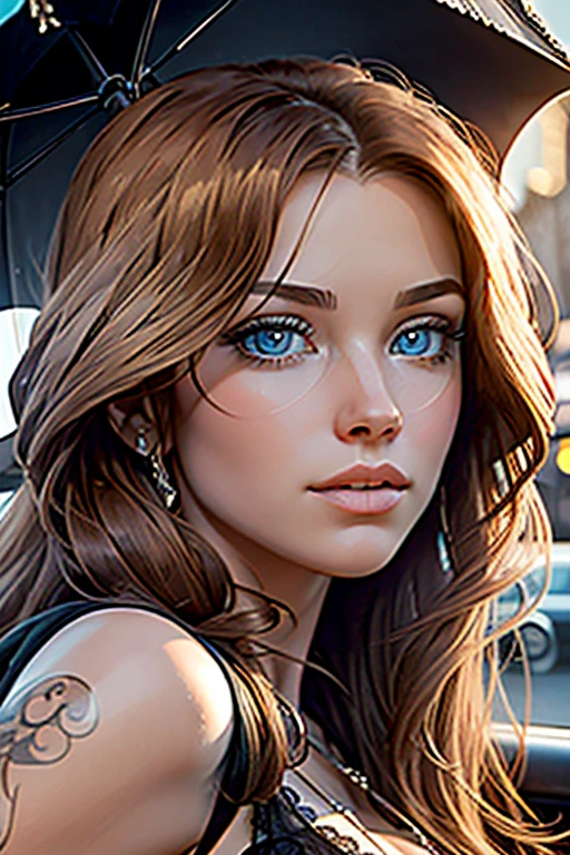 Style gothique steampunk romantique, Masterpiece, Photo en couleur, Best quality, 8k, ArtStation, mise au point nette, ultrarealistic, High Details, Photo brute, longs cheveux rouge vif, tresse simple , Rousseur, corps révélateur de dentelle, corps incroyable, pronounced feminine feature, (redhead:0.4), (photoreallistic:1.3), (Highest quality:1.3), (grain du film:1.3), ( La meilleure photographie au monde:1.3), (Photo professionnelle:1.3), (detailed detail:1.3), (cinematic light:1.3), ( Cinematic color:1.3), Profondeur de champ maximale, Photographie argentique, ( Intricate details:1), (hyperdetailed:1), (((SFW))) staring into the camera, assis sur Old Street, Gothic Steampunk from the 1800s, (Megan Fox:0.6) (Jessica Simpson:0.6) golden hour, de la lumière dans ses yeux, visage glamour
