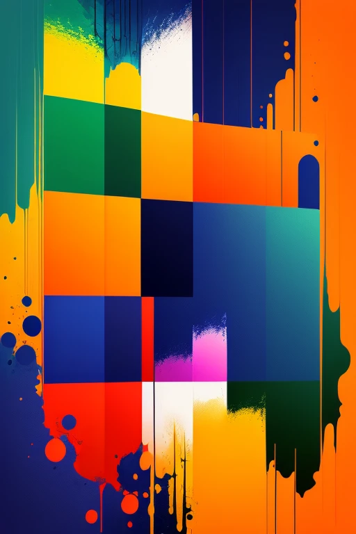 An array of different colors, including dark blue, orange, sea green, and yellow, digital art on canvas, simple