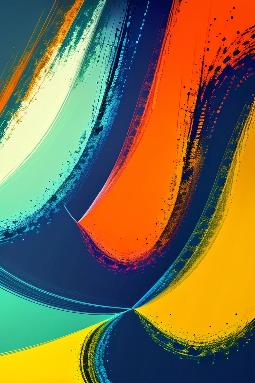 An array of different colors, including dark blue, orange, sea green, and yellow, digital art on canvas, simple