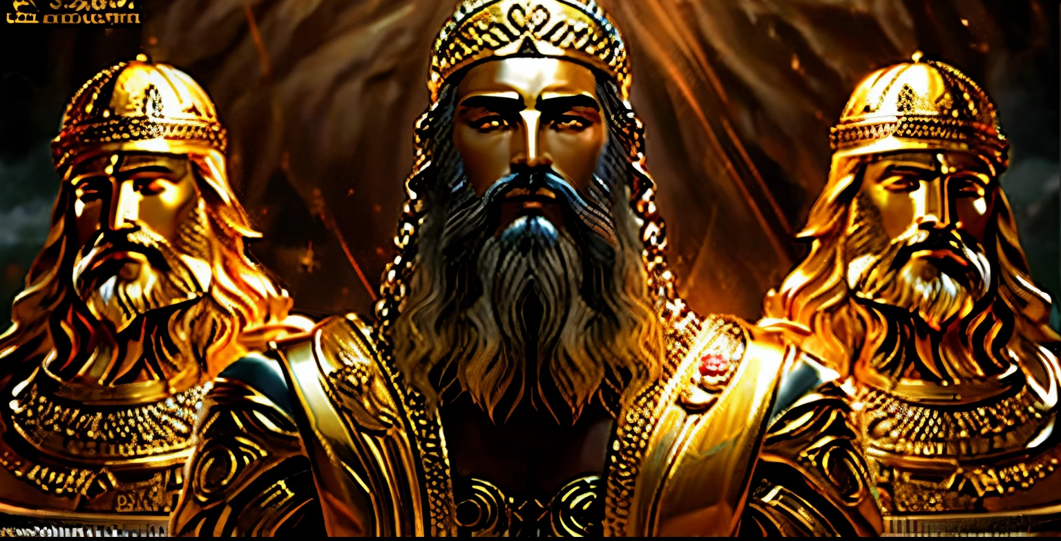 Tarot Card, Ultra High Details, A painting of a man sitting on a throne surrounded by people., the Emperor of mankind, Emperor, king of ai art, god of wealth, Known Emperor of the Universe, ( ( king of ai art ) ), Image of the Emperor of Humanity, sitting on a golden throne, sitting on a golden throne, Poseidon, ancient god, Background High Details, Indian Art