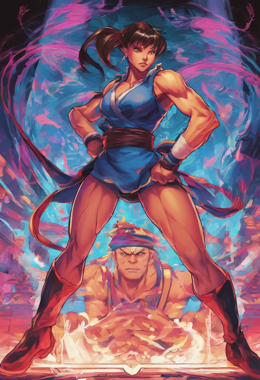 （Black light art：1.4），Chun- li，closeup cleavage，The eyes are sharply focused，high saturated，hight contrast，vivd colour，mysterious hallucination，ultra - detailed，ultraclear，hyper-detailing，tmasterpiece